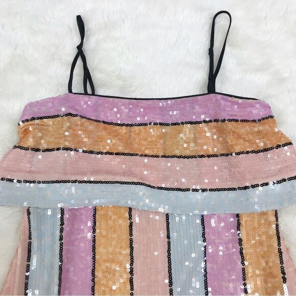 GIANNI BINI Halston Multi Color Stripe Sequin Dress Cocktail Midi Size 0 2 New - Picture 4 of 13